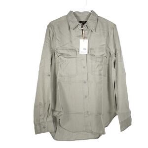 New Imperfect Quince Womens Medium Tencel Vintage Wash Utility Shirt Olive 4370